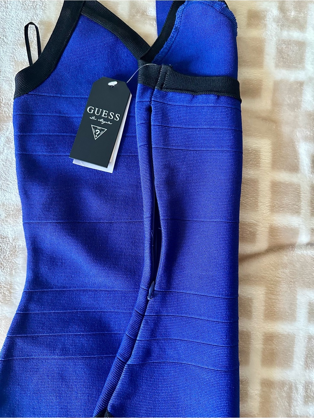 Guess Royal Blue and Black Halter Body-con Mini Dress - Picture 6 of 7